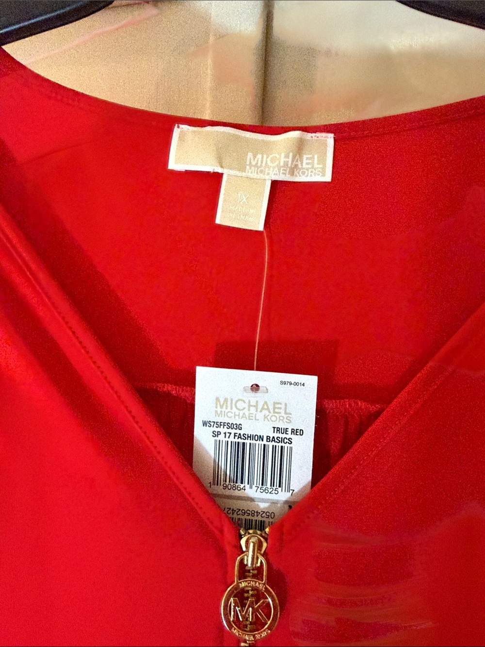 Michael Kors Women’s Red Zip-Detail V-Neck Blouse - Picture 4 of 6